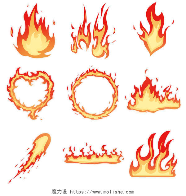 红色手绘卡通火焰元素素材消防PNGPSD